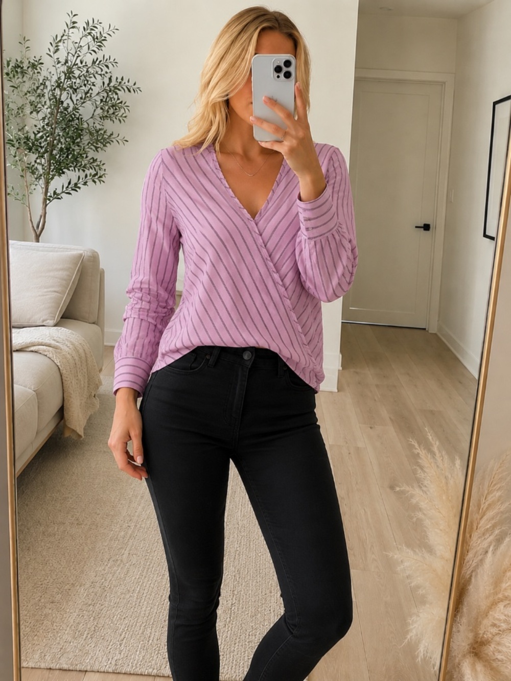 BCBG Pink Metallic Stripe Surplice Blouse Small and Medium NWT